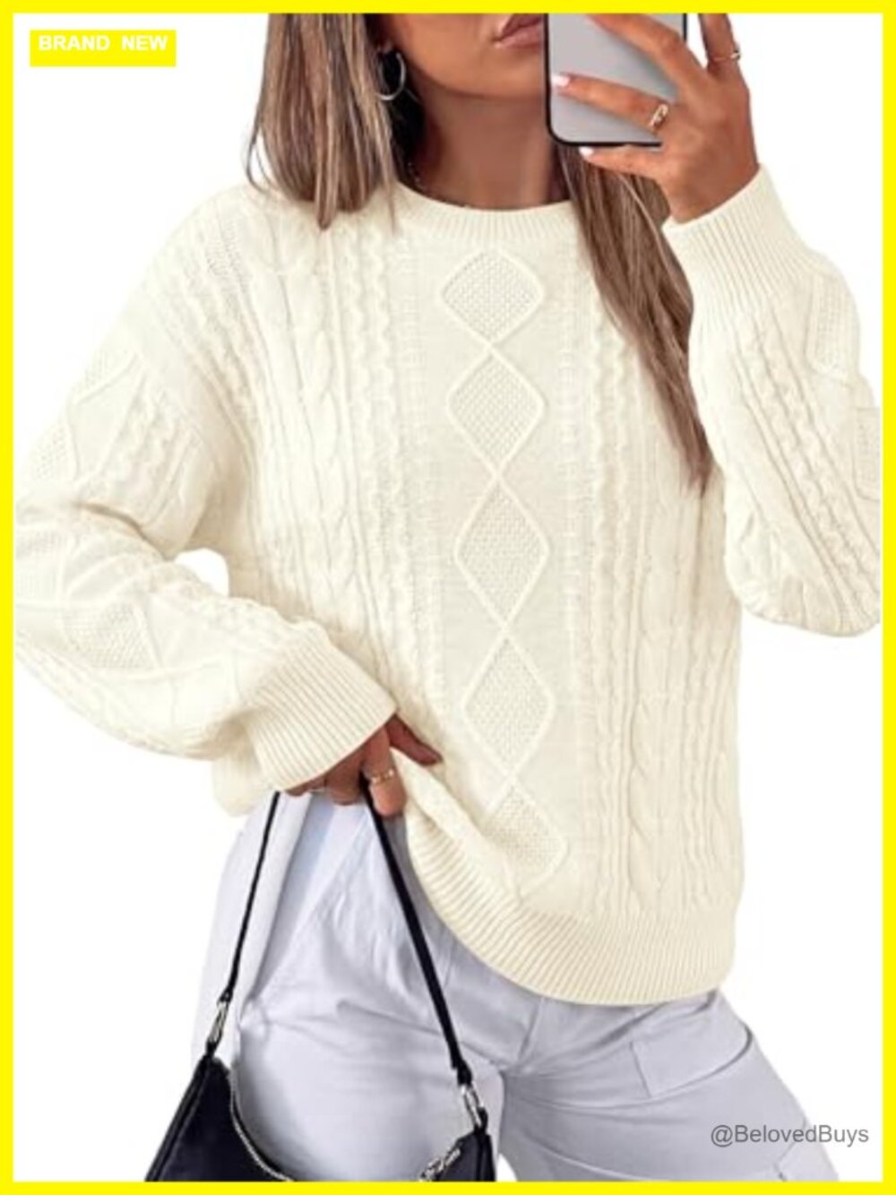 Cable Knit Crewneck Pullover Sweater - Women's Long Sleeve Fall Top